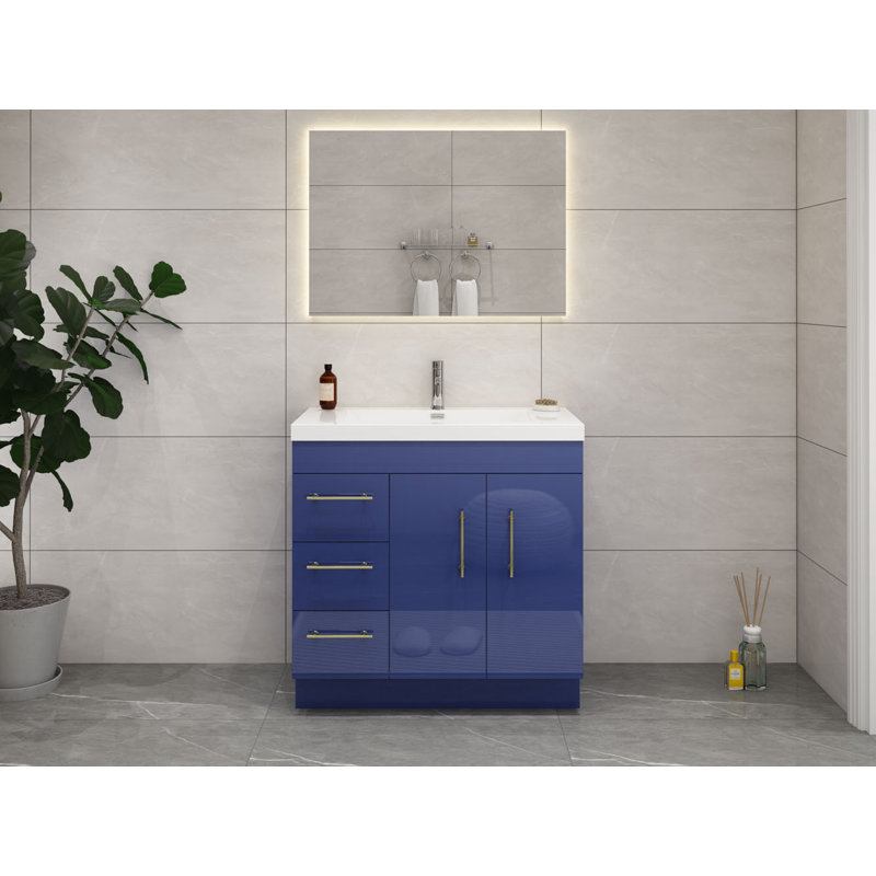 Ensemble de meuble-lavabo simple 36 po Carliss, Bleu nuit brillant, Argent