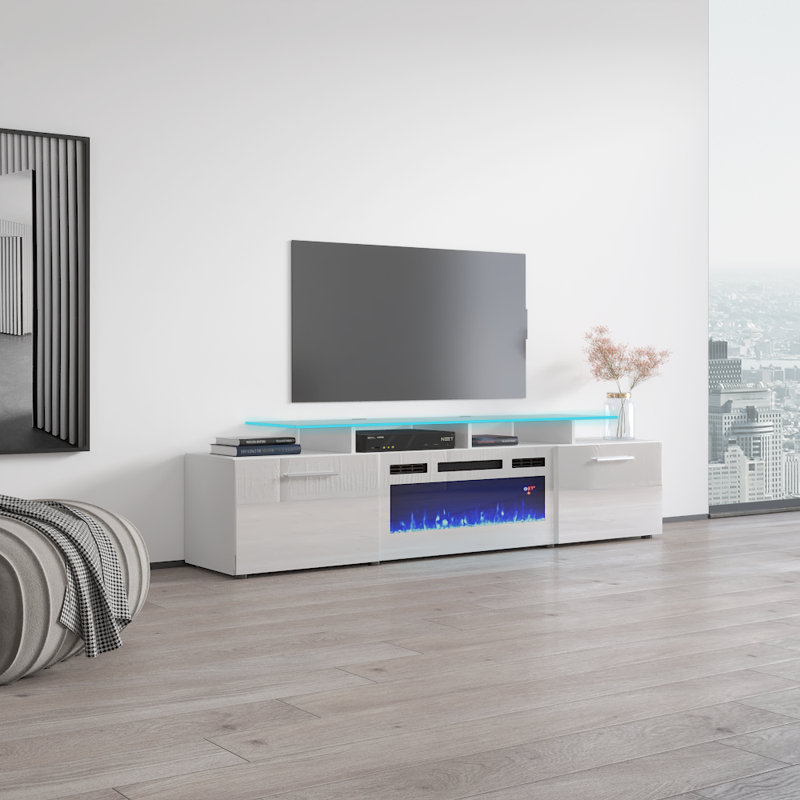 Aiyah TV Stand for TVs up to 75" with Electric Fuel Type and Fireplace Included, White