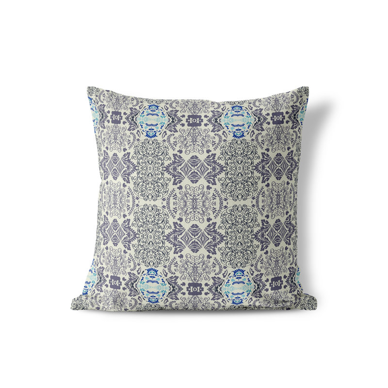 Housse de coussin décoratif carré en polyester Elegant Twirls Fennique, 18 po x 18 po, Gris / Beige
