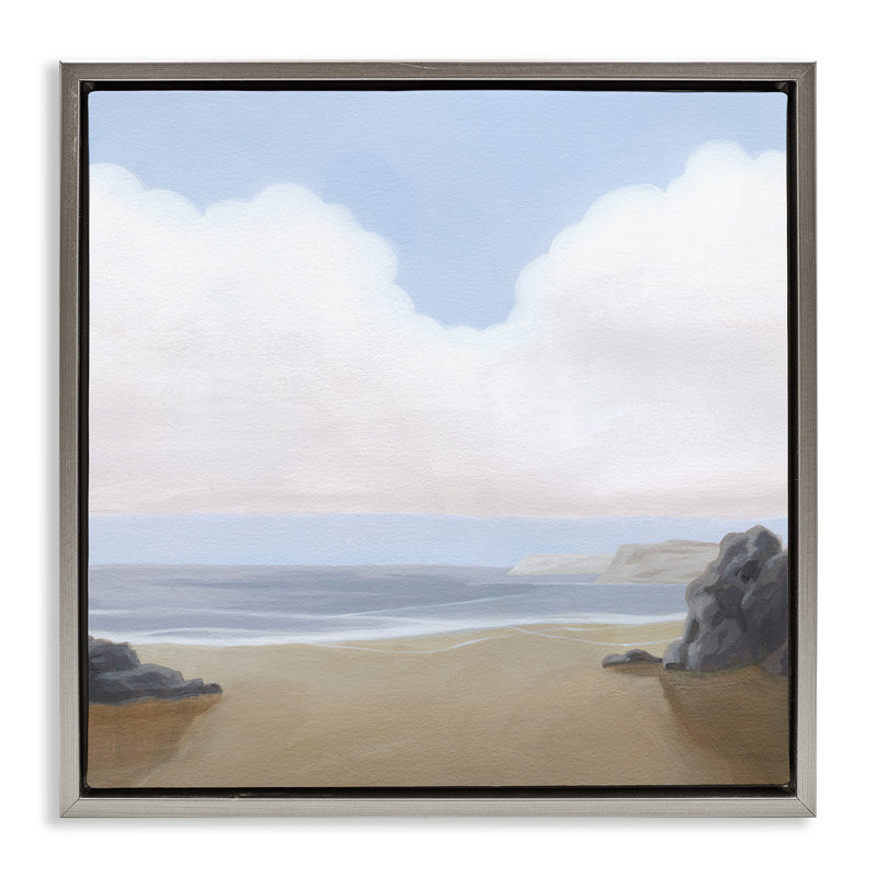 «Soft Clouds Over Beach», art mural encadré par Melissa Wang, Cadre flottant gris lustré, H 25 po x l 25 po