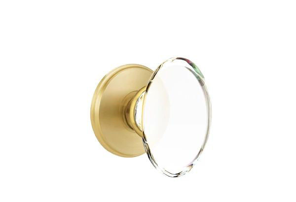 Ensemble de mortaise intérieure Emtek avec rosette Watford et poignée en verre Hampton (LH), Nickel poli
