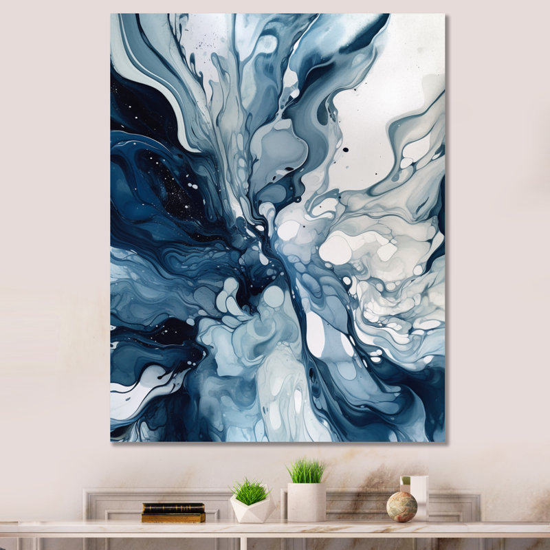 «Blue Grey Ethereal Elixir I», art mural abstrait, Sans cadre, H 32 po x l 16 po, Toile tendue
