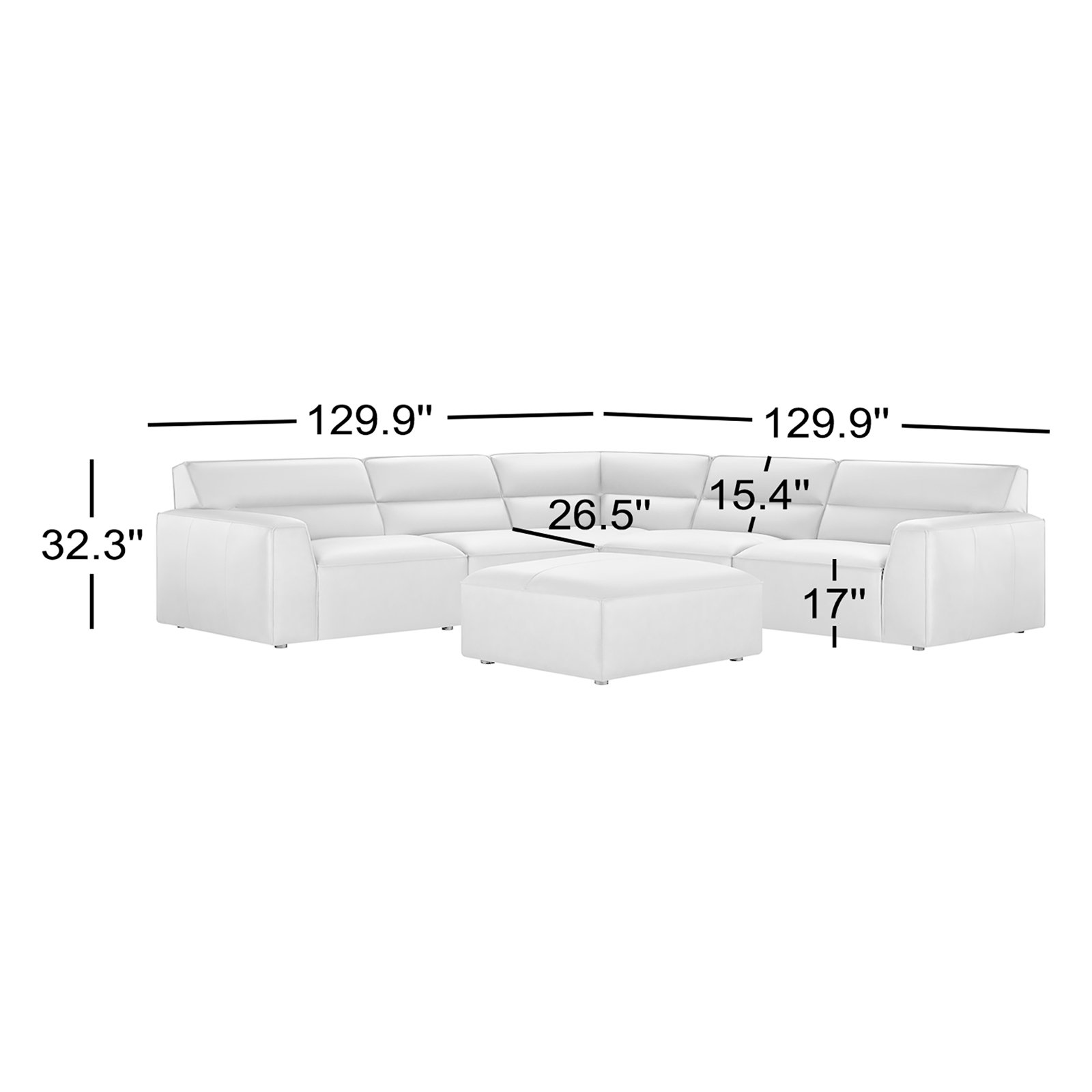 Jenn Top Grain Leather Modular Sectional, Black