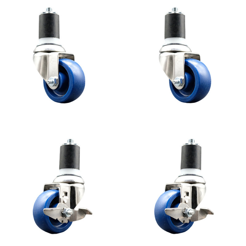 Ensemble de roulettes extensibles en poly massif avec 2 freins verrouillables
