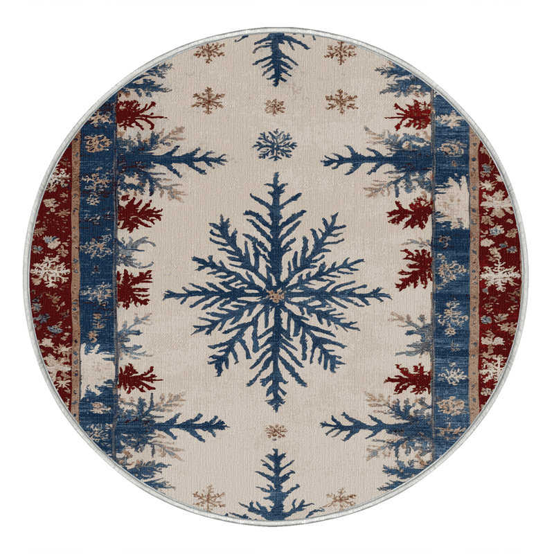 Tapis beige français lavable à la machine, Rond 3 pi
