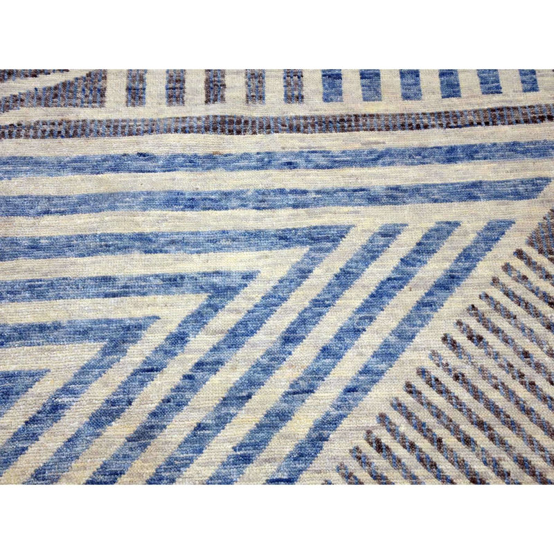 Tapis bleu en laine noué à la main 9 pi x 12 pi de la collection Art Deco 33BB2BC5AE06475AB0F93EEF0AC8CF46