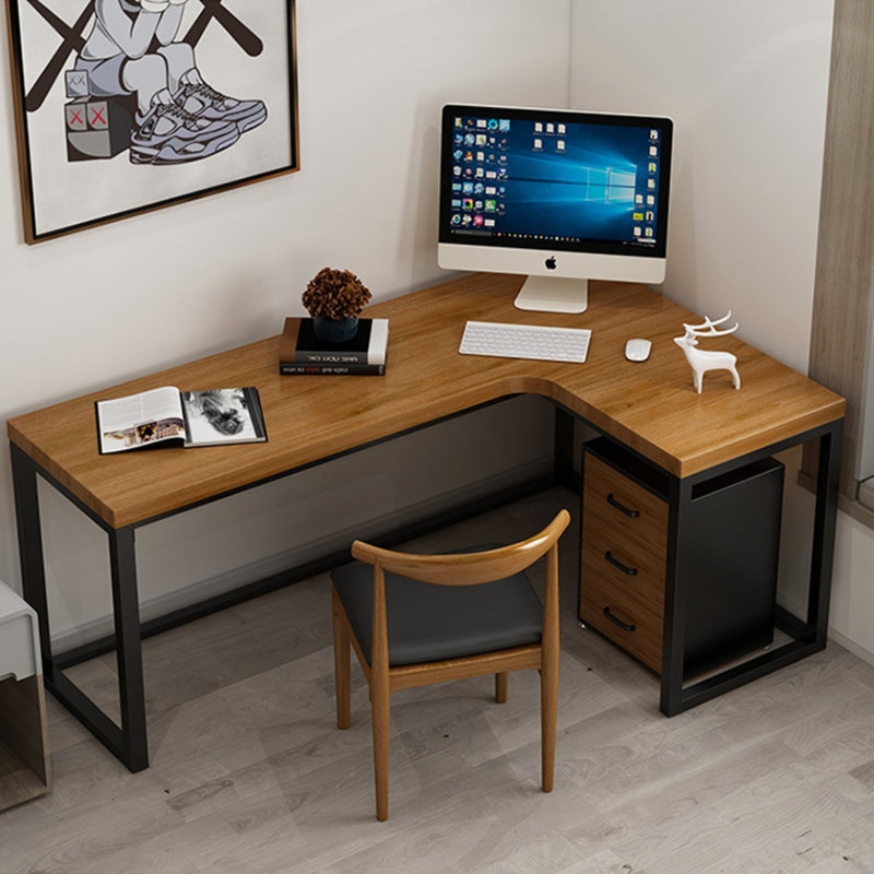 Bureau en L en bois massif avec base en métal, H 29,53 po x l 70,87 po x P 47,24 po