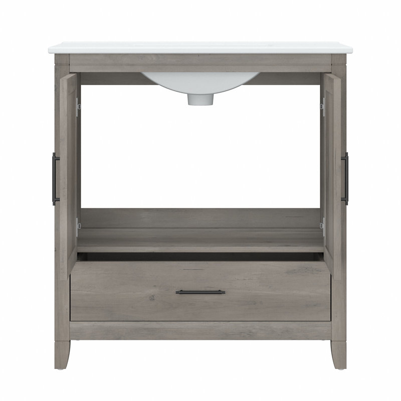Edion 32'' Single Bathroom Vanity with Ceramic Top, Grey