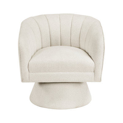 Fauteuil d'appoint pivotant rembourré beige Boucle avec mouvement à 360 degrés, dossier rainuré et cadre en bois massif, confort