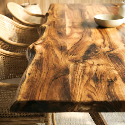 Live Edge Solid Wood Dining Table, Handcrafted Walnut, 72"