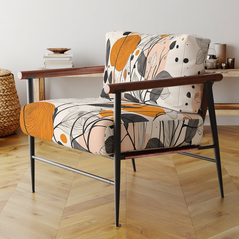 Fauteuil d'appoint rétro en terre cuite avec fleurs sauvages et illustration XX, Doré