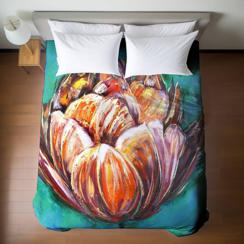 Contemporary Botanical Orange Duvet Cover | Abstract Tulips