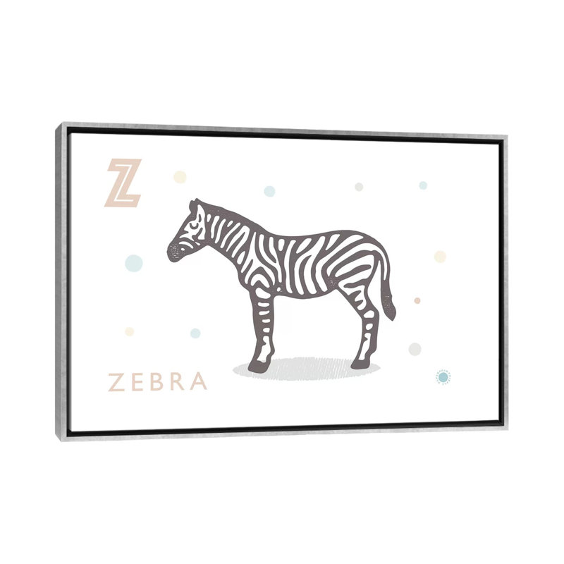 Zèbre - imprimé, H 40 po x l 60 po x 1,5 po, Toile avec cadre argenté, Pas de tapis