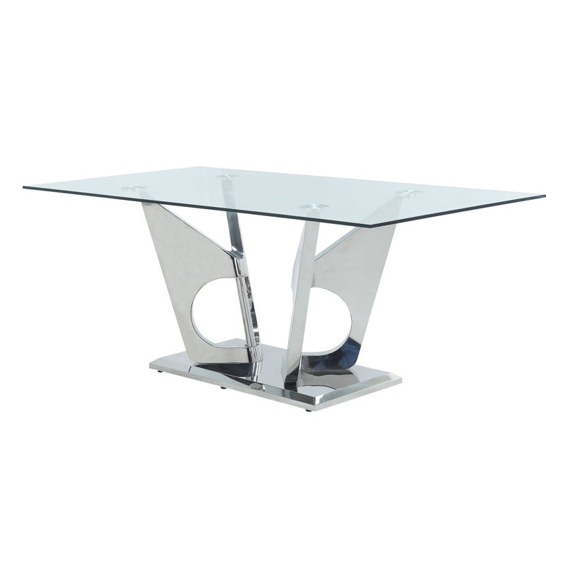 Table de salle à manger Azriel, verre transparent et miroir argenté