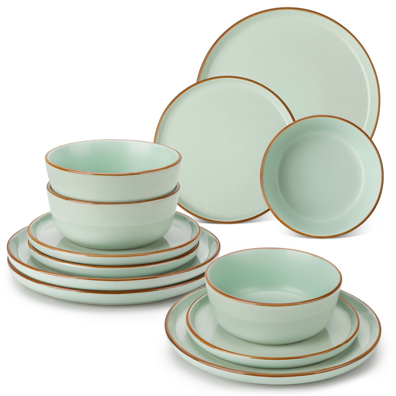 RENIOO Piece Stoneware Dinnerware Set - Service for 4, Green