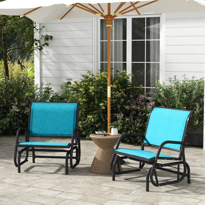Fauteuil oscillant à 2 balancelles avec structure en métal et tissu respirant. Chaise berçante confortable en bleu pour la cour, le bord de la piscine et le balcon. Base coulissante lisse. Capacité de poids de 264 lb. L 29,5 po x