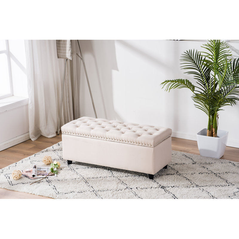 Banc de rangement à couvercle rabattable Ruthie, Crème