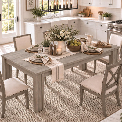 Table de salle à manger de style campagnard de 180 cm (71 po), de 6 à 8 couverts, piètement rectangulaire en H et base en bois, grise