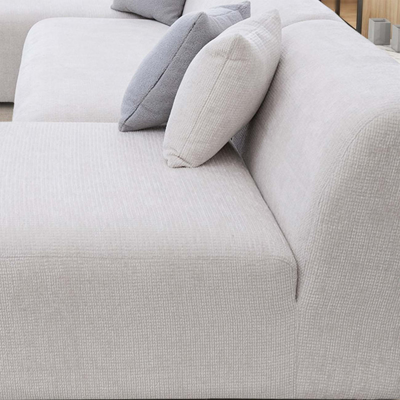 Canapé modulaire avec repose-pieds, Crème Boucle