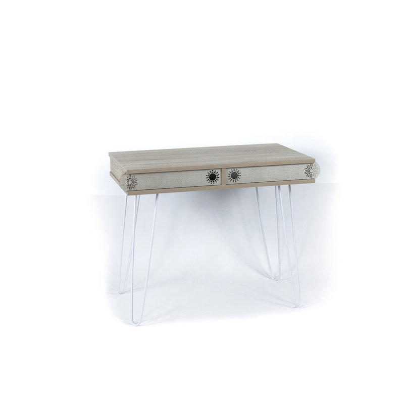Modern 2 Tier Desk With Metal Legs, Oak Wood, 27 In H X 20 W 37 D, Construction Legs Style