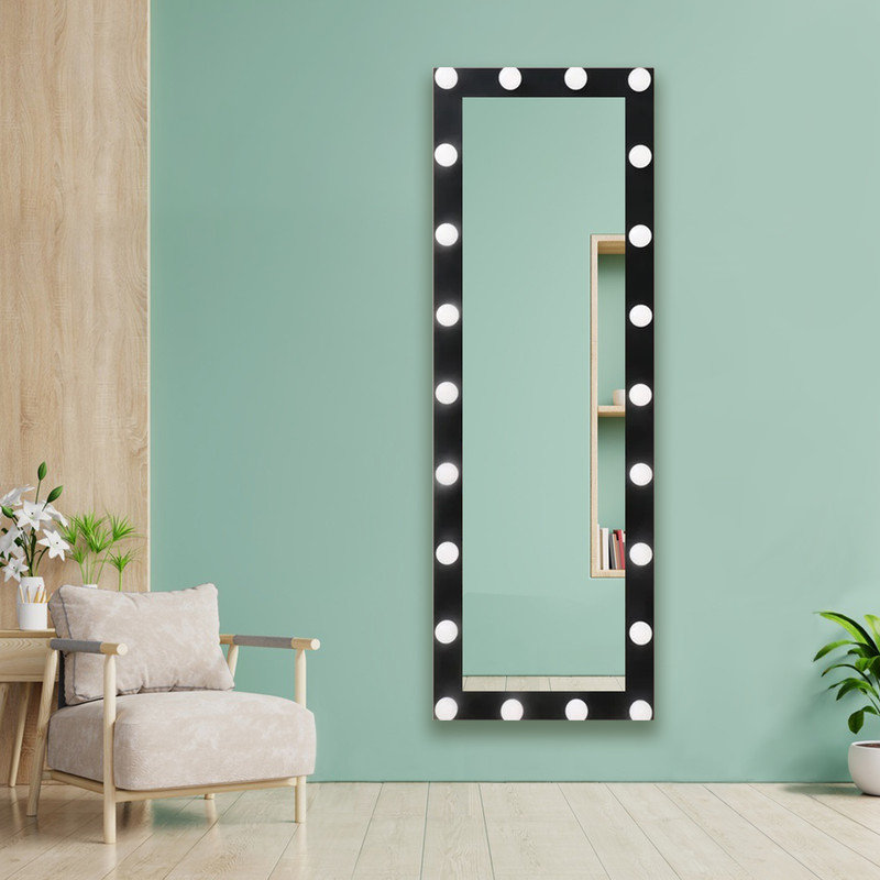24 in. W x 65 in. H Hollywood Dressing Mirror Aluminum Frame with 5000K Color Temperature, Matte Black