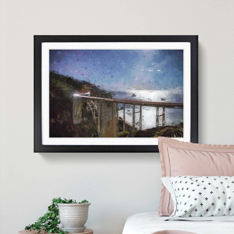 Bixby Creek Bridge in California in Abstract - Picture Frame Graphic Art Print, 48cm H x 65cm W x 2cm D, Black Framed