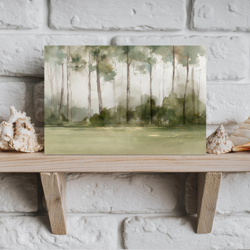 «Misty Forest Morning Light Abstract Contemporary Landscape Nature», art mural, 12" H x 18" W