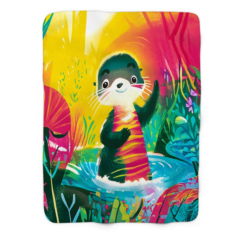 Loutre de forêt - couverture Sherpa de qualité supérieure 1 pièce, L 60 po x L 80 po