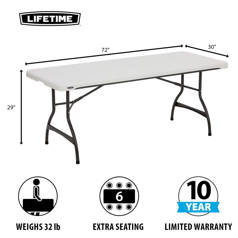 Table rectangulaire pliante commerciale 72 ", Blanc