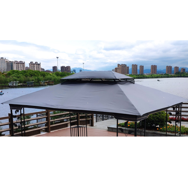 13X10 Ft Double Roof Gazebo Replacement Canopy - Gray , Water & Resistance Cloth Sunshield