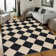 Machine Washable Easy Jute Area Rugs for Living Room Bedroom Distressed Checkered Office Carpet High Traffic Entryway Rug Non Slip Backing Trellis Farmhouse Floor Cover