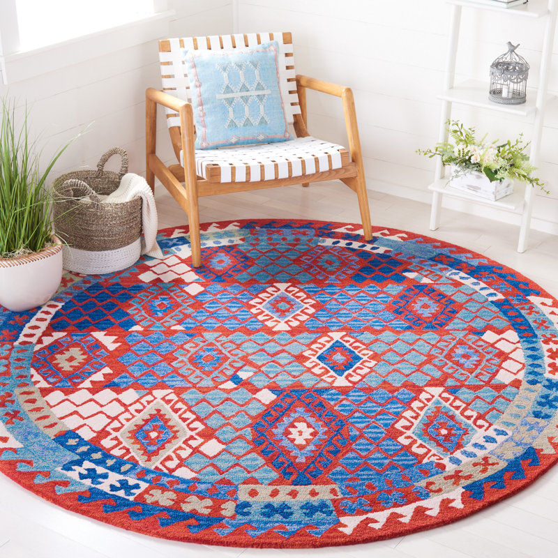 Tapis rouge / bleu Horwich 412, Rond 7 pi
