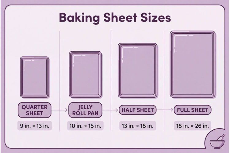 baking sheet sizes with quarter sheet, jelly roll pan, half sheet, full sheet sizes