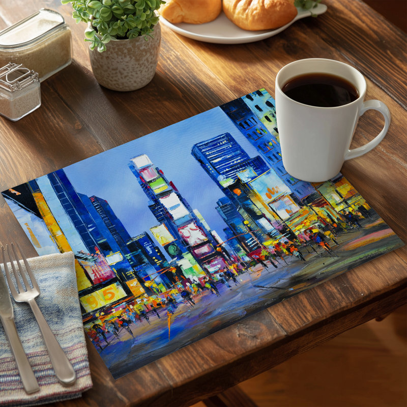Retro Cities Blue Placemat - Cityscape Times Square Decor
