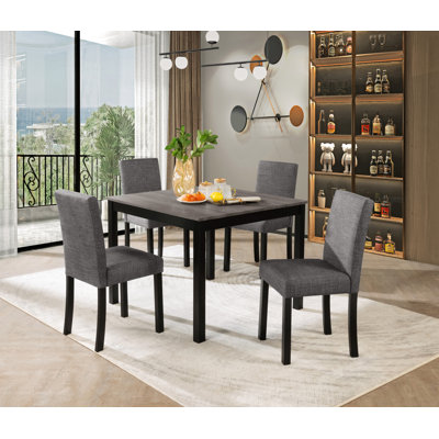5-Piece Two-Tone Wooden Dining Set With 4 Chairs In Light Grey & Black by Ebern Designs