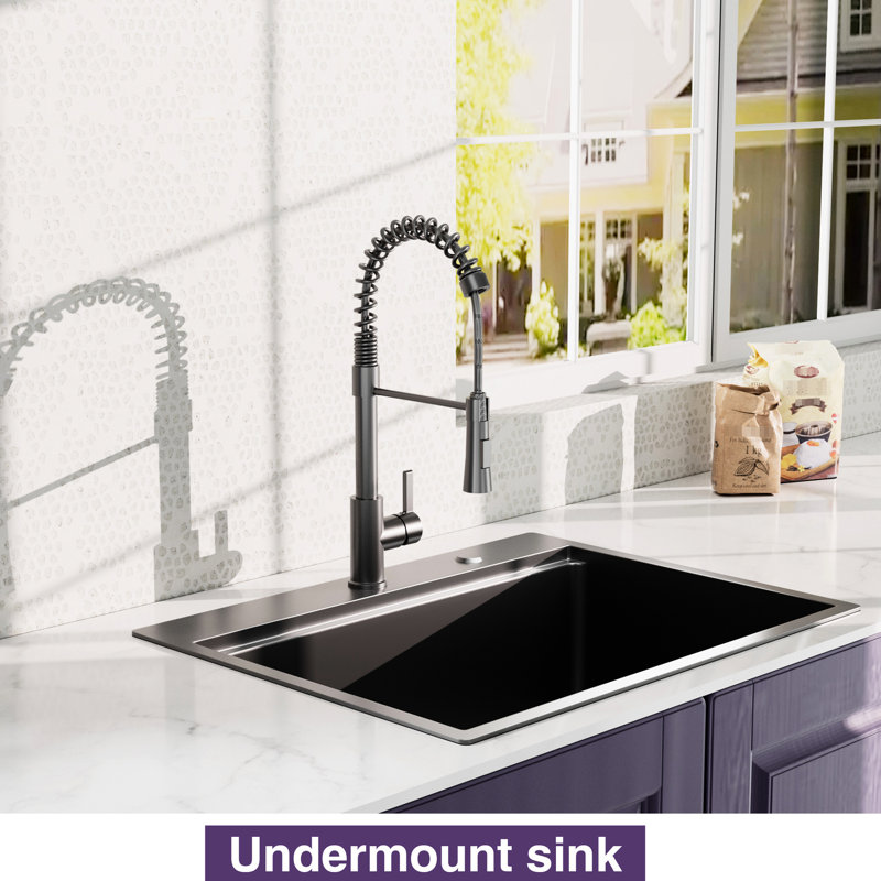 27" Gunmetal Black Workstation Sink - 18 Gauge Stainless Steel, With Faucet & Storage Options 27 Inch Steel Black, Single Bowl, Build