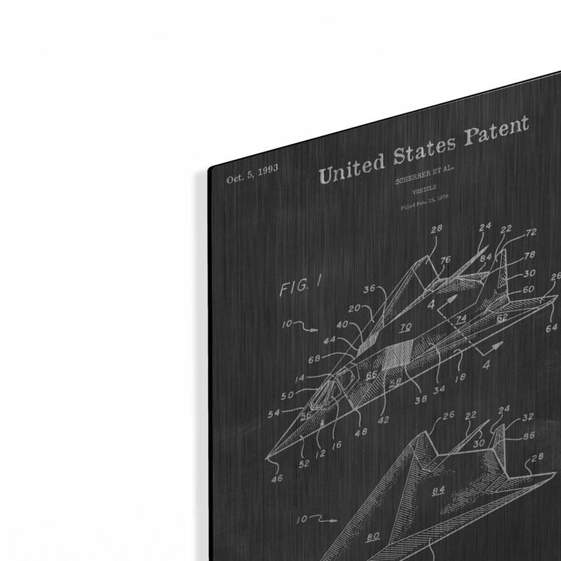 «F-117 Nighthawk Stealth Fighter Blueprint Vernis Chalkboard», art mural en métal, H 16 po x l 12 po