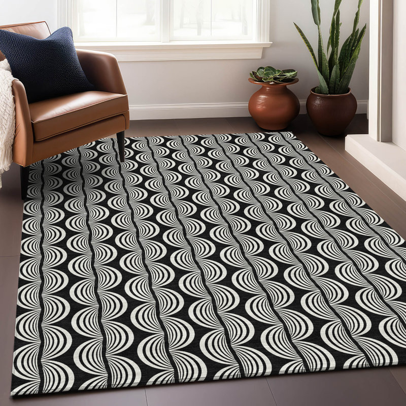 Addison 3' x 5' Black Synthetic Washable Flat Woven Rug