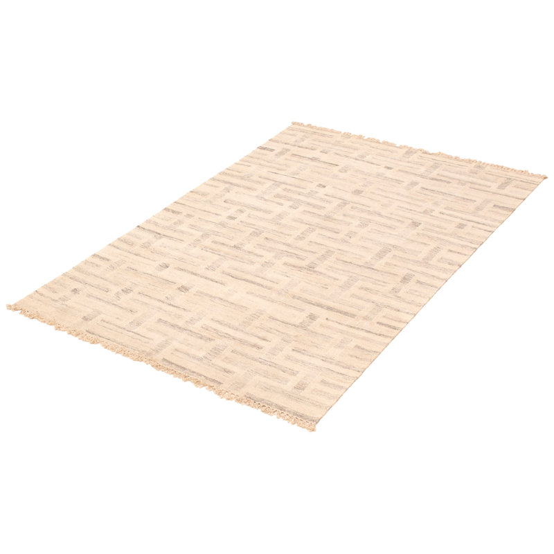 Tapis crème / gris en laine tissé à plat à la main Jaylen