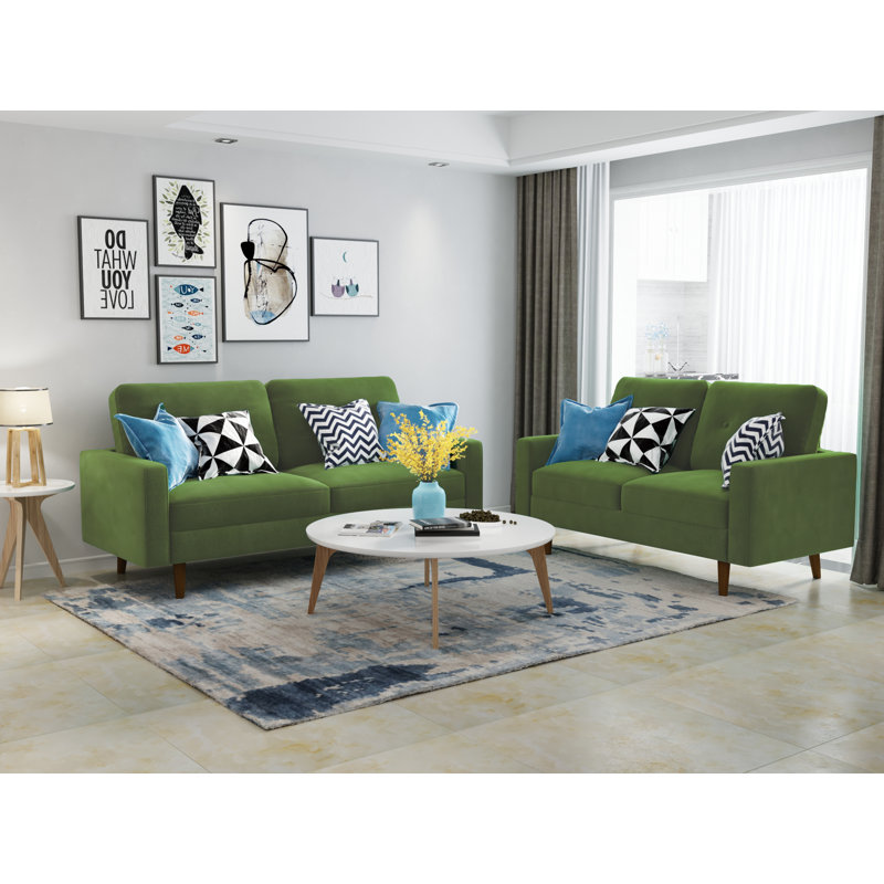 Ensemble de salon configurable en velours 2 pièces Eitelfritz, Velours vert olive