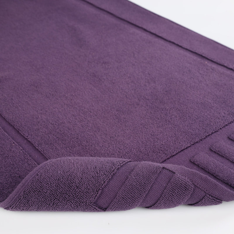100% Cotton Thick Geometric Border Washable Bath Mats , Eggplant