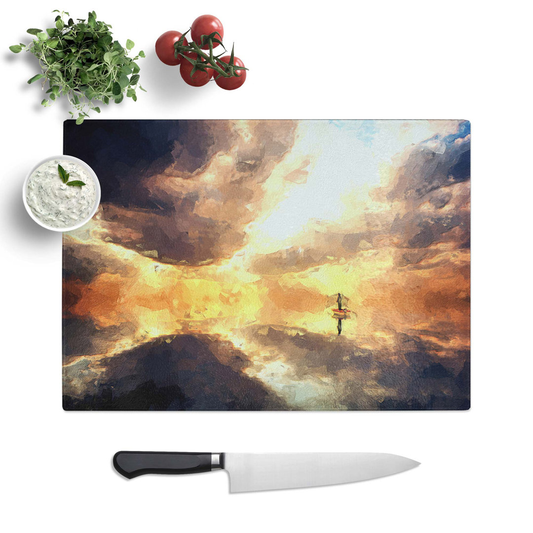 Glass Fishing Boat in Abstract Chopping Board