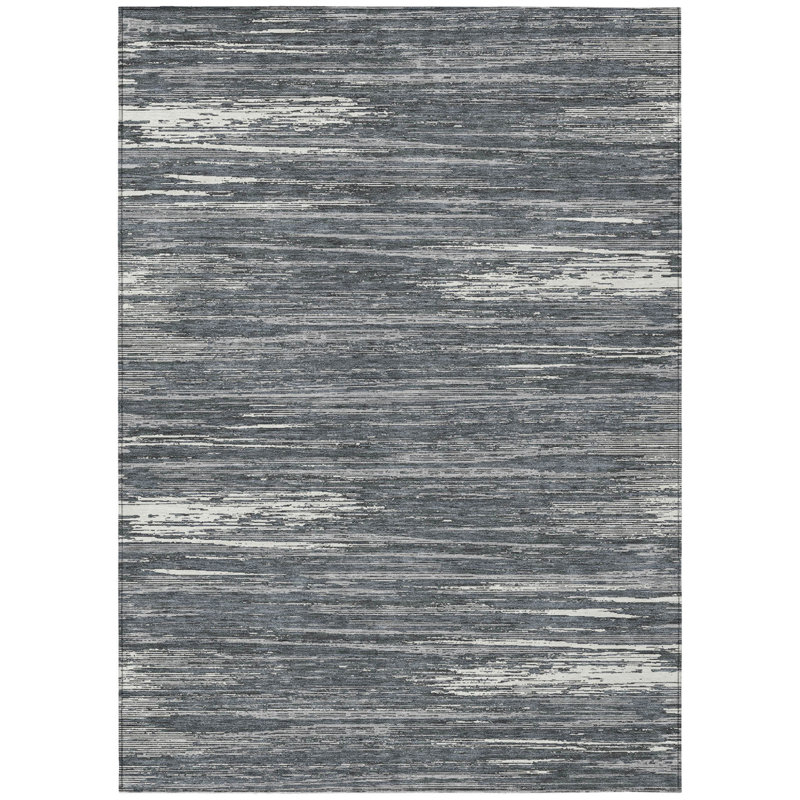 Tapis extérieur lavable rayé gris et ivoire 10 pi x 14 pi