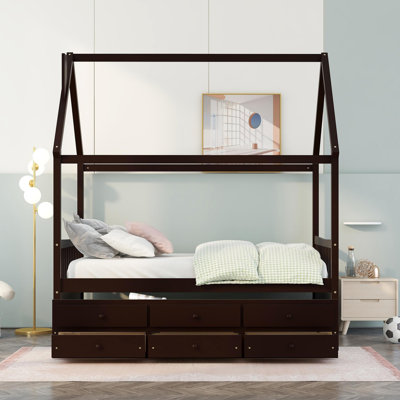 Full Size Wooden House Bed With Trundle And 3 Storage Drawers -  Harper Orchard, 24A38A606F7C4AC18AFFB8F65041CDE9