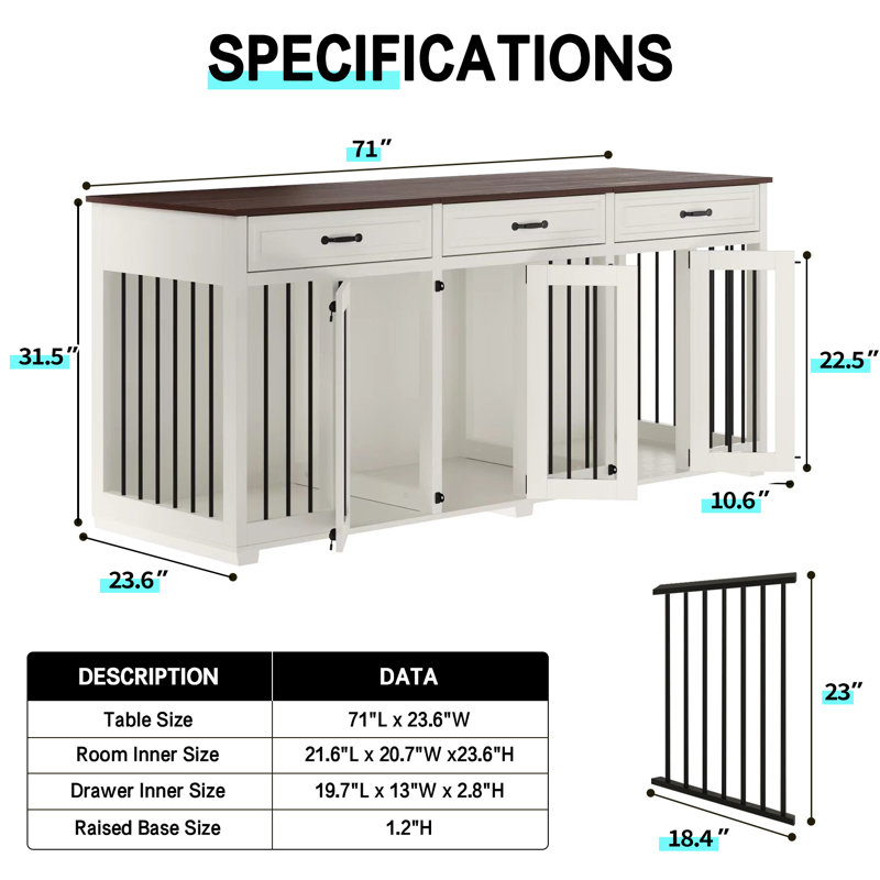 Diarmid Wood Pet Furniture Style Crate with 3 Doors, White
