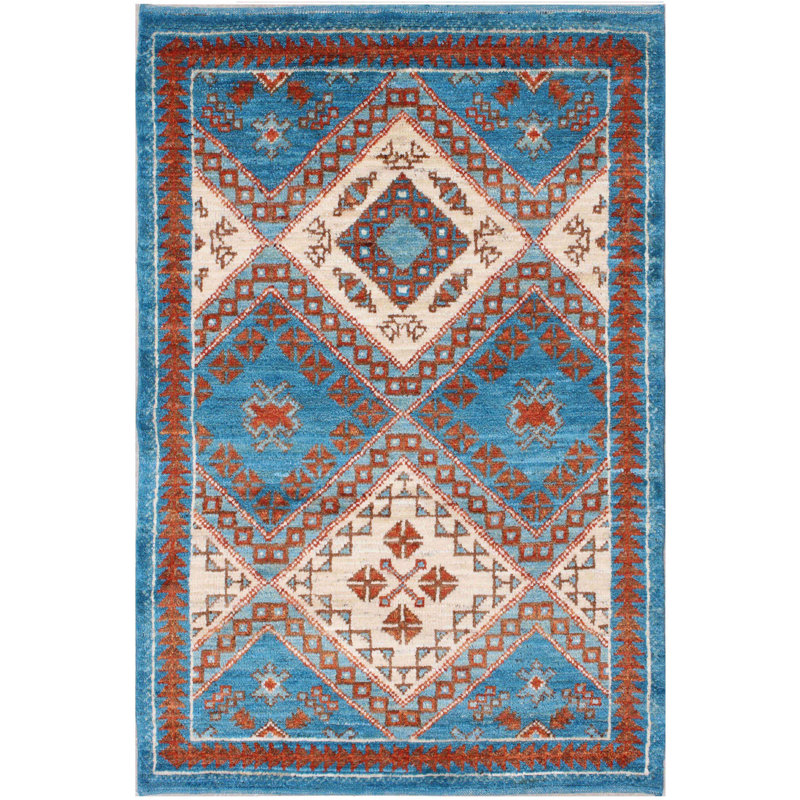 Geometric Hand Knotted Area Rug, Rectangle 119 x 185cm