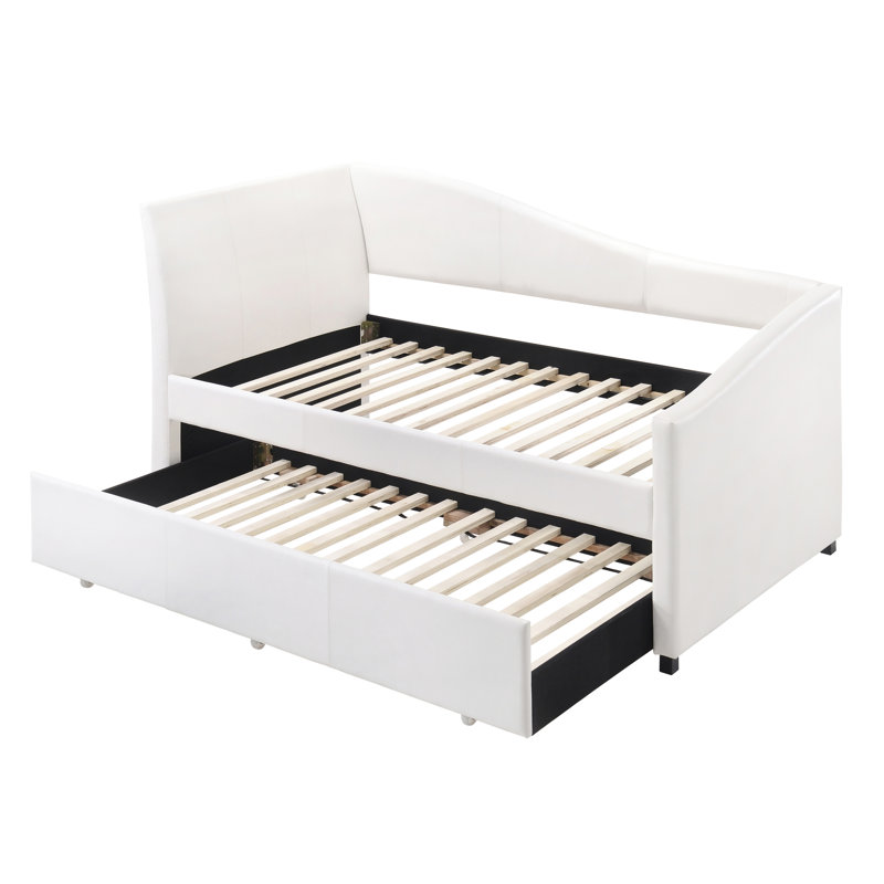 Lit de jour simple avec couchette en similicuir blanc