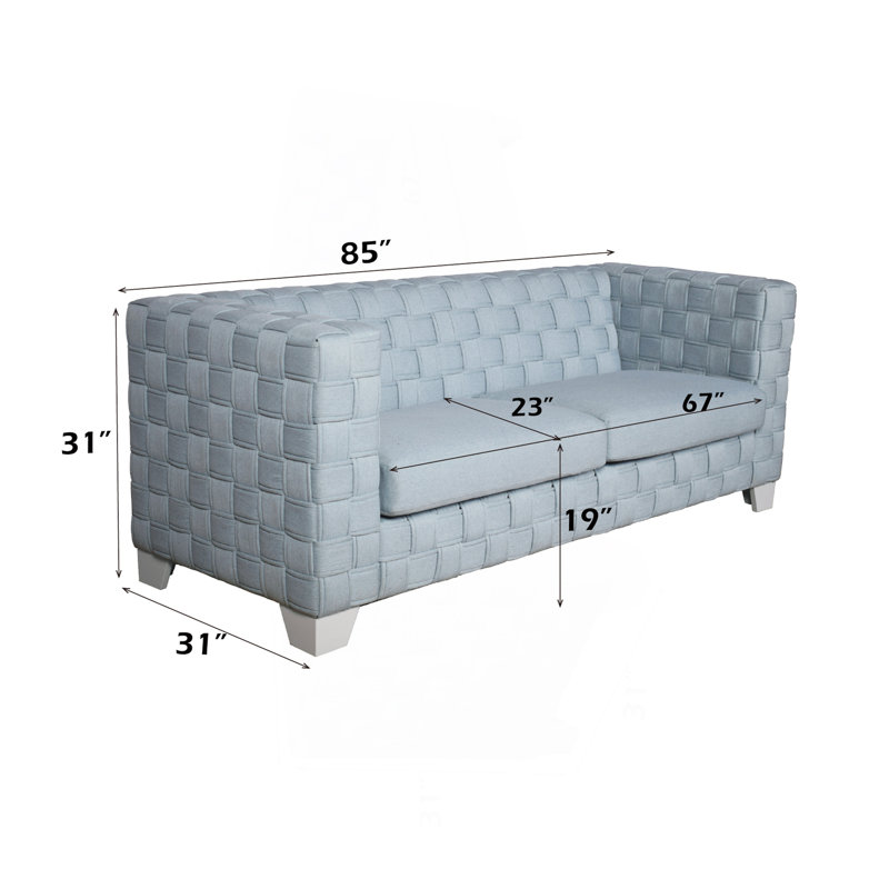 Light Teal Chenille & White Finish Sofa