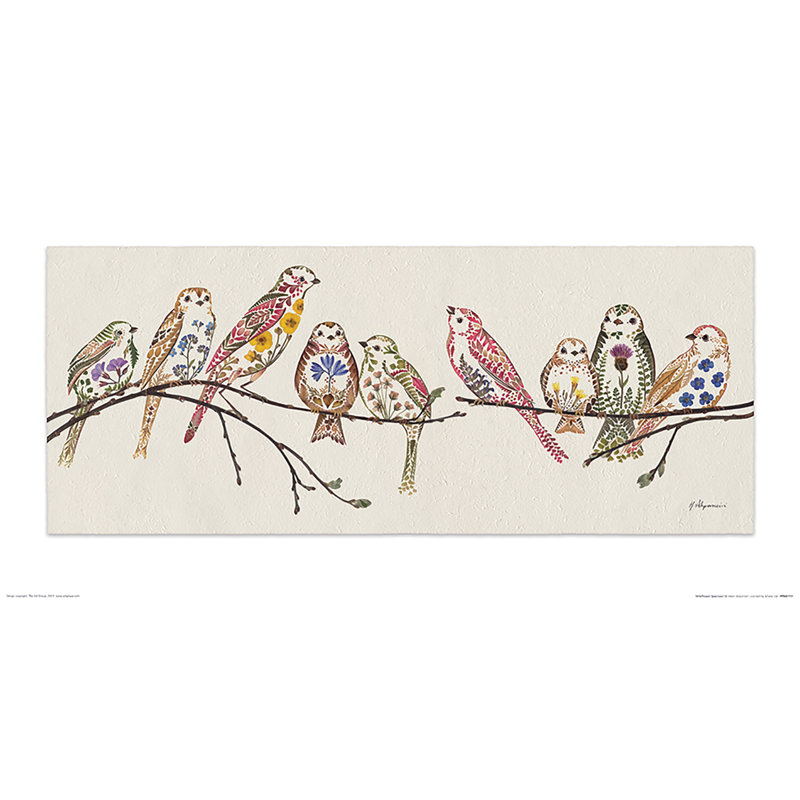 Wildflower Sparrows by Helen Ahpornsiri - No Frame Painting, 30 cm H x 60 cm W x 0.01 cm D