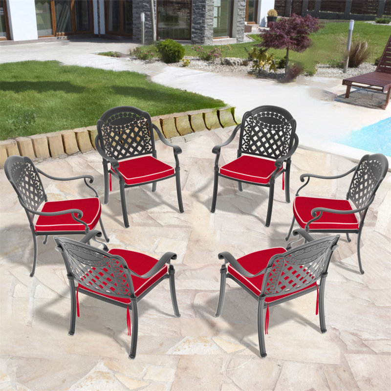 Cast Aluminum Patio Dining Chair 6PCS With Black Frame And Red Cushions (Same As:W1710S00508)